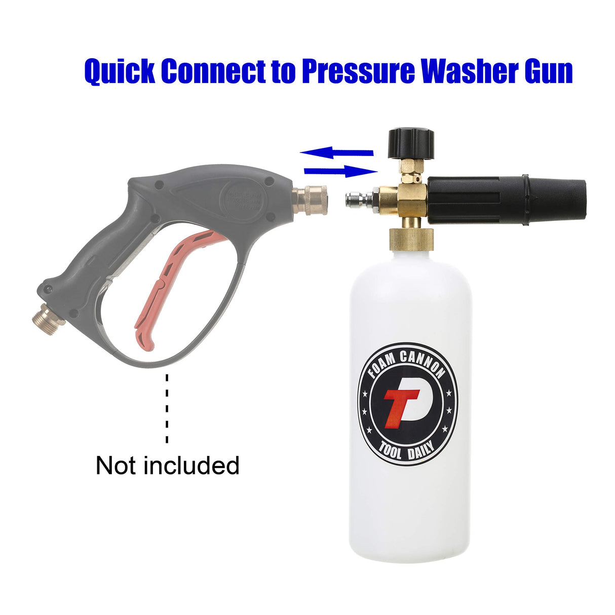 Tool Daily Foam Cannon with 1/4 Inch Quick Connector, 1 Liter, 5 Pressure Washer Nozzle Tips Tool Daily