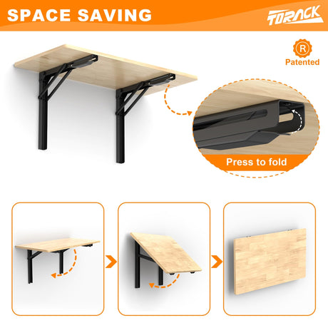 TORACK Heavy Duty Wall Mounted Folding Workbench, Space-Saving Collapsible Wall Table/Desk for Garage Workshop Home, Holds Up to 550lbs(Board Size: 47.25 x 27.75inch) TORACK