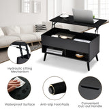 Giantex Lift Top Coffee Table, Modern Cocktail Table w/Hidden Compartment & 2 Open Shelves, Flip Top Center Table, Wooden Pull up Coffee Table for Living Room, Reception Room, Office (Black) Giantex