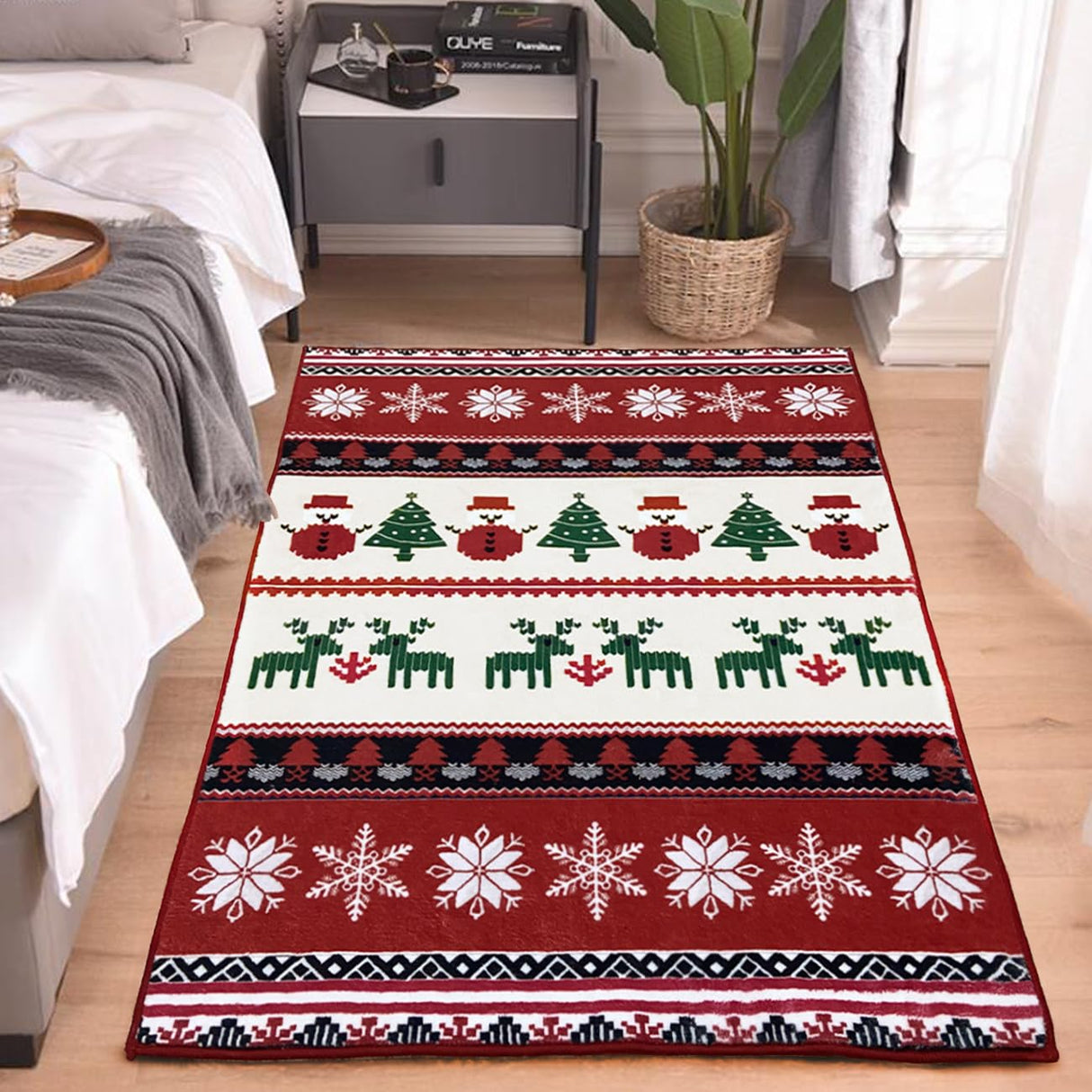 Christmas Area Rugs 4x6 Machine Washable High Traffic Xmas Door Mat Non-Slip Floor Carpet for Living Room Dining Room Bedroom Entryway & Hallway, Snow Print BNUNWISH