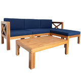 FAVSH 5-Piece Wood Sectional Sofa with 2 Corner Sofas+Armless Couch & Table+Ottoman, Outdoor Patio Seating Group Set w/Cushions,Blue FAVSH