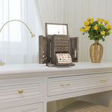 Emfogo Jewelry Box for Women, Rustic Wooden Jewelry Boxes & Organizers with Mirror, 4 Layer Jewelry Organizer Box Display for Rings Earrings Necklaces Bracelets (Weathered Gray) Emfogo