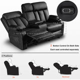 MCombo Power Loveseat Recliner with Console, Heat and Vibration Massage, Reclining Loveseat Sofa with USB Ports, Cup Holders for Living Room, Faux Leather 6095 (Black) MCombo