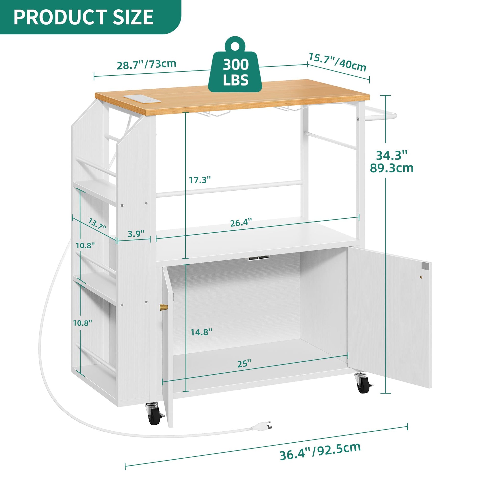 YITAHOME Kitchen Island Cart with Power Outlet, 33 Inch Mobile Kitchen Cart with Open Shelves, Rolling Portable Serving Utility Carts on Wheels with Storage for Kitchen, Dining Room, White - WoodArtSupply