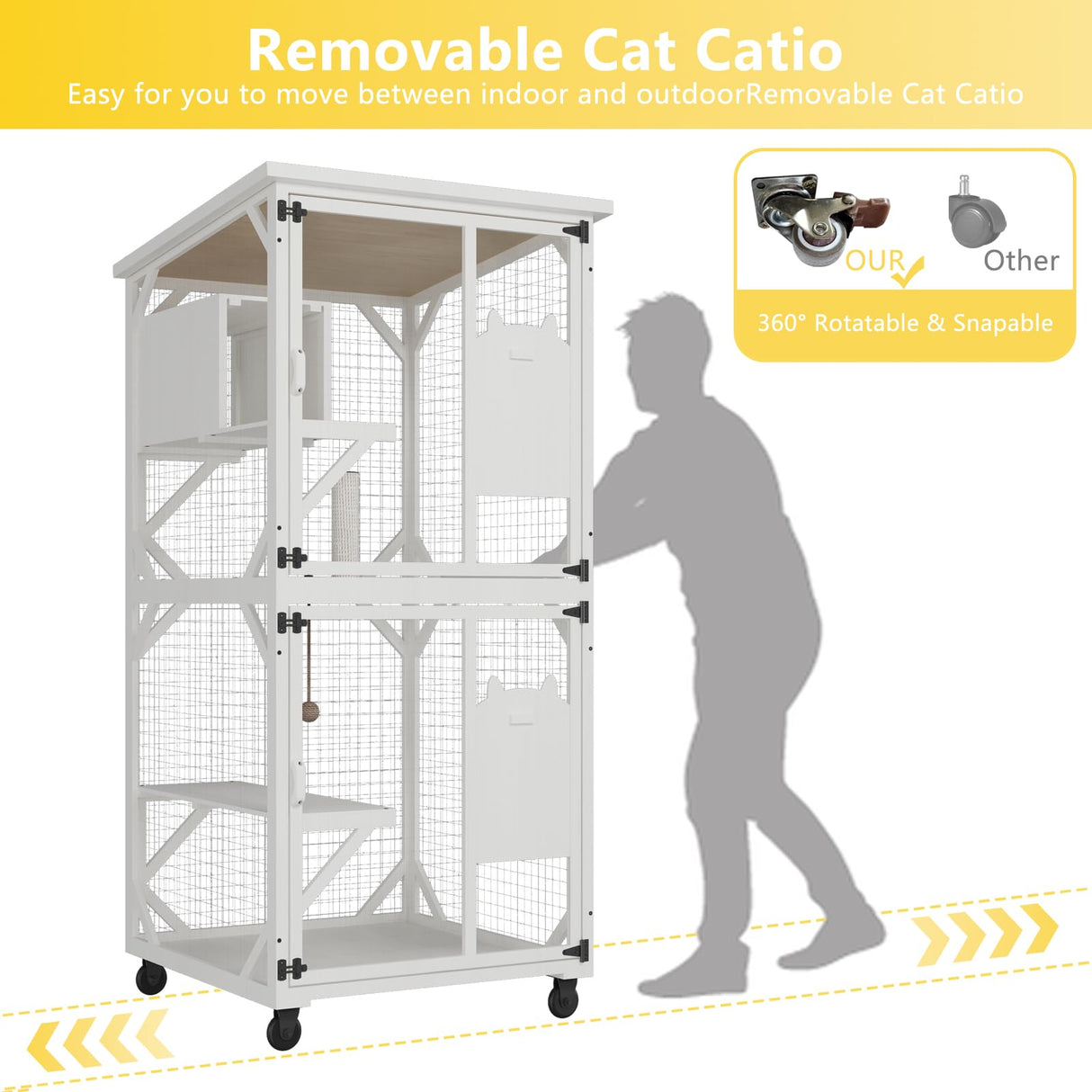 MODCART Catio Outdoor Cat Enclosure with Roof 71" Height Large Wooden Cat Cage with 3 Jumping Platforms and 1 Napping Houses for Cat Activity (White) MODCART