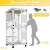 MODCART Catio Outdoor Cat Enclosure with Roof 71" Height Large Wooden Cat Cage with 3 Jumping Platforms and 1 Napping Houses for Cat Activity (White) MODCART