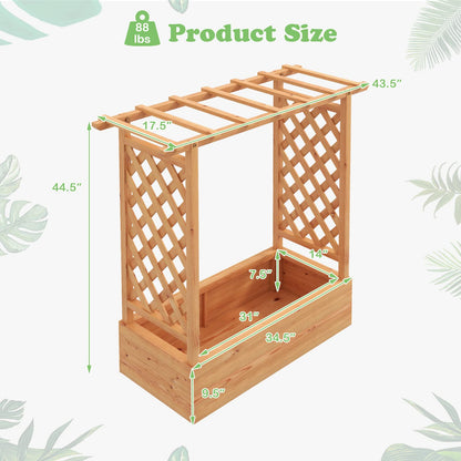 HAPPYGRILL Raised Garden Bed with Trellis, Freestanding Garden Planter Box with Side & Top Trellis, Drainage Holes, Wooden Planter Raised Bed for Vine Climbing Plants, Vegetables, Flowers, Herbs