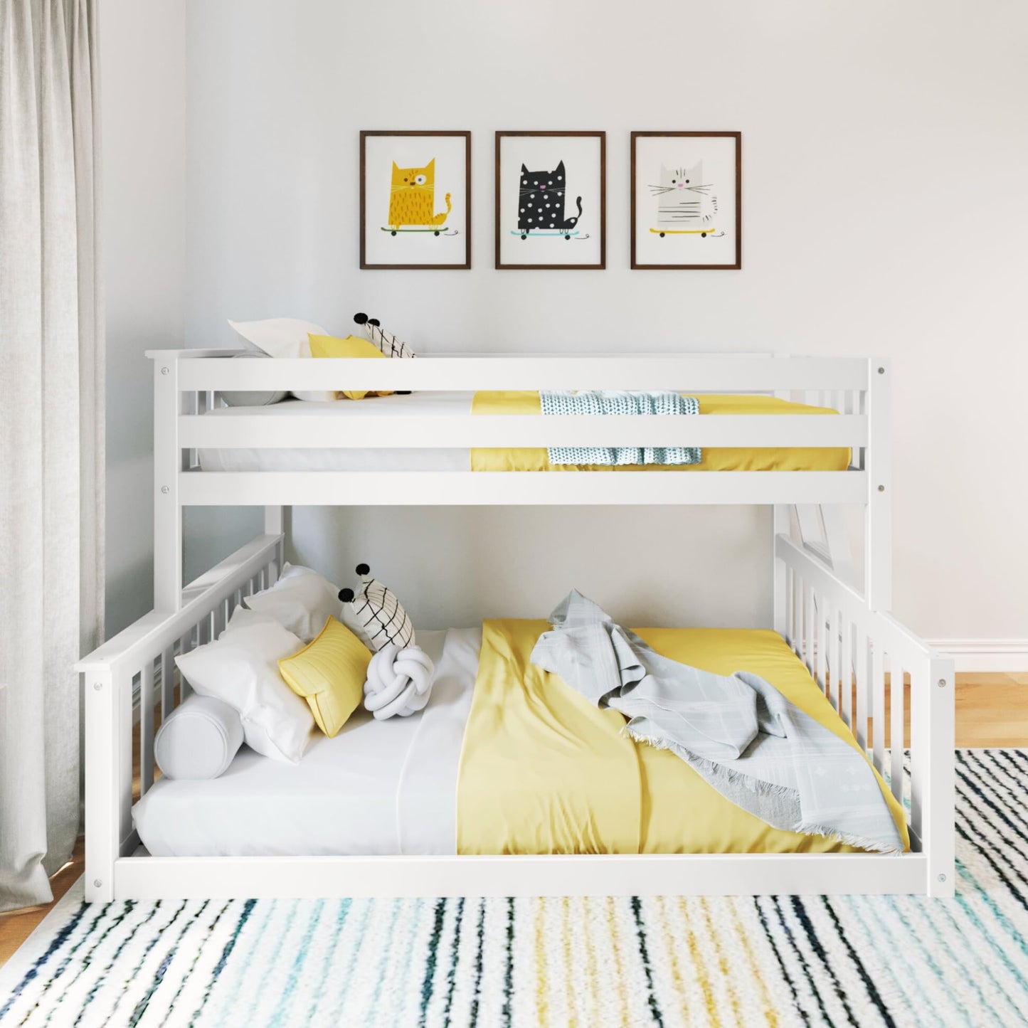 Max & Lily Low Twin Over Full Bunk Bed with End Ladder in White - WoodArtSupply