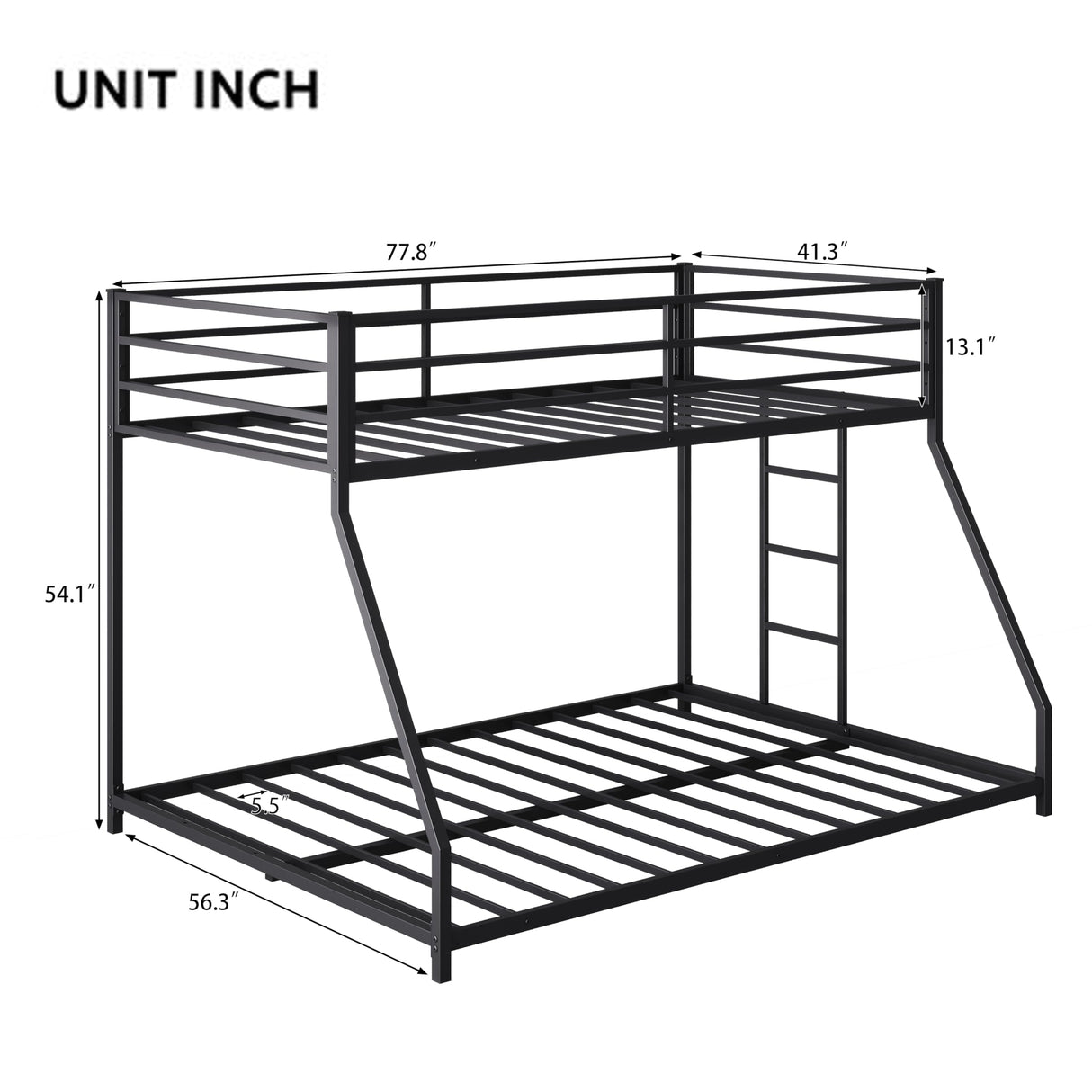 Twin Over Full Bunk Beds, Floor Bunk Bed Twin Over Full Bunk Beds with Build in Ladder, Heavy Buty Bunk Bed/Twin Over Full Bunk Bed for Adults, Teens, Kids(Twin Over Full, Black) Bellemave