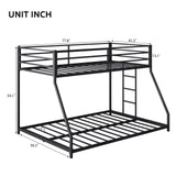 Twin Over Full Bunk Beds, Floor Bunk Bed Twin Over Full Bunk Beds with Build in Ladder, Heavy Buty Bunk Bed/Twin Over Full Bunk Bed for Adults, Teens, Kids(Twin Over Full, Black) Bellemave