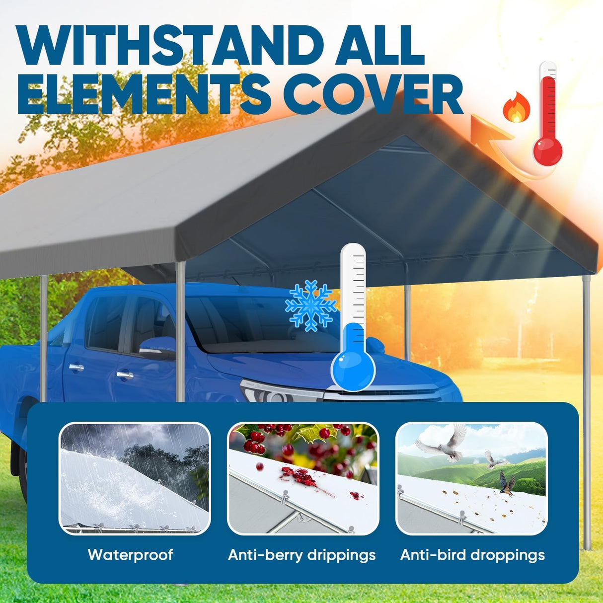 Quictent 10x20 ft Heavy Duty Carport Canopy Galvanized Car Tent Outdoor Garage Boat Shelter with Reinforced Structure, with Hanging Edge - Gray Quictent