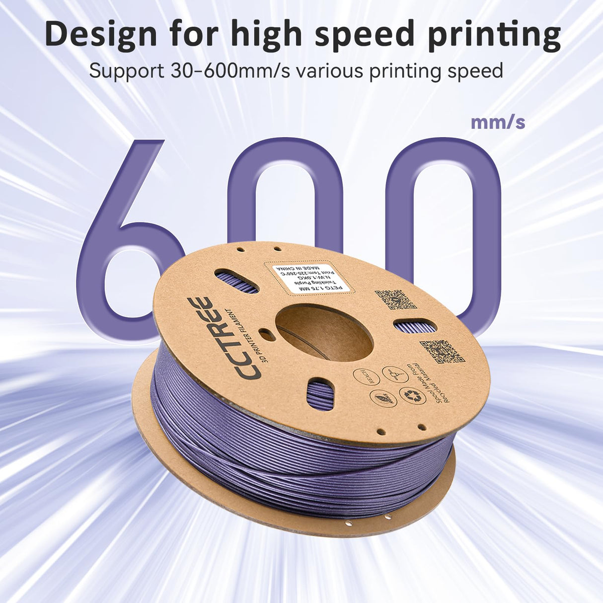 CCTREE PETG Filament 1.75mm, Dimensional Accuracy +/- 0.03mm, 1kg Spool(2.2lbs), Less Stringing Good Layer Adhesion High Toughness 3D Printing Filament, Fit Most 3D Printers, Galaxy Purple CCTREE