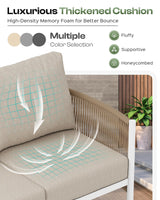 Oasbira Aluminum Outdoor Patio Furniture Set, HDPE Rope 5 Piece Modern Sectional Conversation Sets with Dual-Layer Coffee Table, All Weather Patio Couch Sofa with Thick Cushions, White Frame, Ivory Oasbira