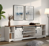 WAMPAT Modern Farmhouse 3 in 1 TV Stand for up to 85" TVs Wood Entertainment Center with Open Storage for Living Room Antique White WAMPAT