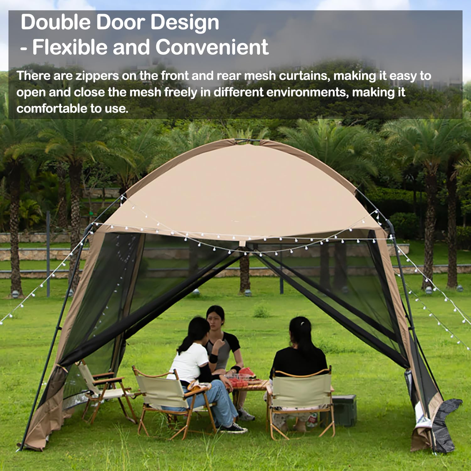 iCool Screen House 11 x 11 Ft Screened Mesh Net Wall Canopy Tent Screen Shelter Gazebos for Patios Outdoor Camping Activities - Beige - WoodArtSupply