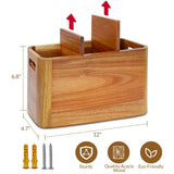 Wooden Kitchen Utensil Holder Organizer for Counter or Countertop, Large Wooden Utensil Holder for Storage Cooking and Silverware with 3 Compartment, Acacia Rustic Wood Container Extra Large Liberal Brightdeer