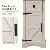 OKD Rustic Oak Tall Linen Tower with Adjustable Shelves and Storage Drawer in Antique White OKD