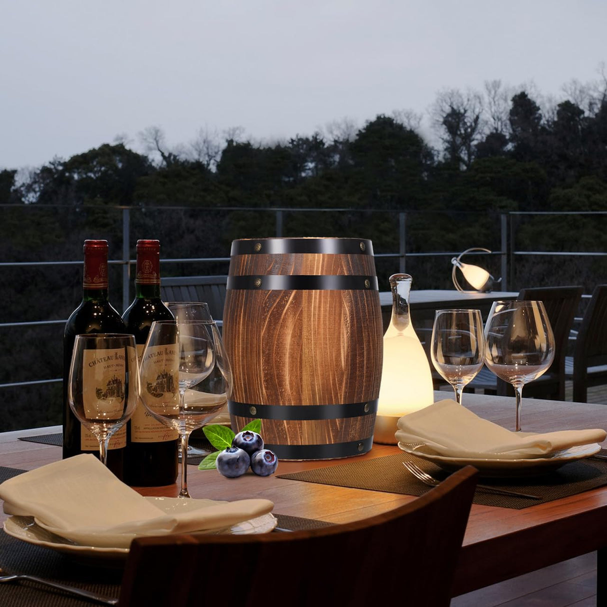 OFFSCH Oak Barrel Decoration Props Antique Decor Wooden Planter Retro Decor Succulent Pot Beer Barrel Wooden Barrel Ornament Red Wine Barrel, 10.61X8.25X8.27in OFFSCH