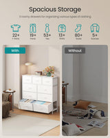 SONGMICS Dresser for Bedroom, Chest of Drawers, Steel, MDF, 9 Non-Woven Fabric Drawers, Storage Organizer Unit, Closet, Entryway, Cloud White and Snow White LGS324W01S SONGMICS