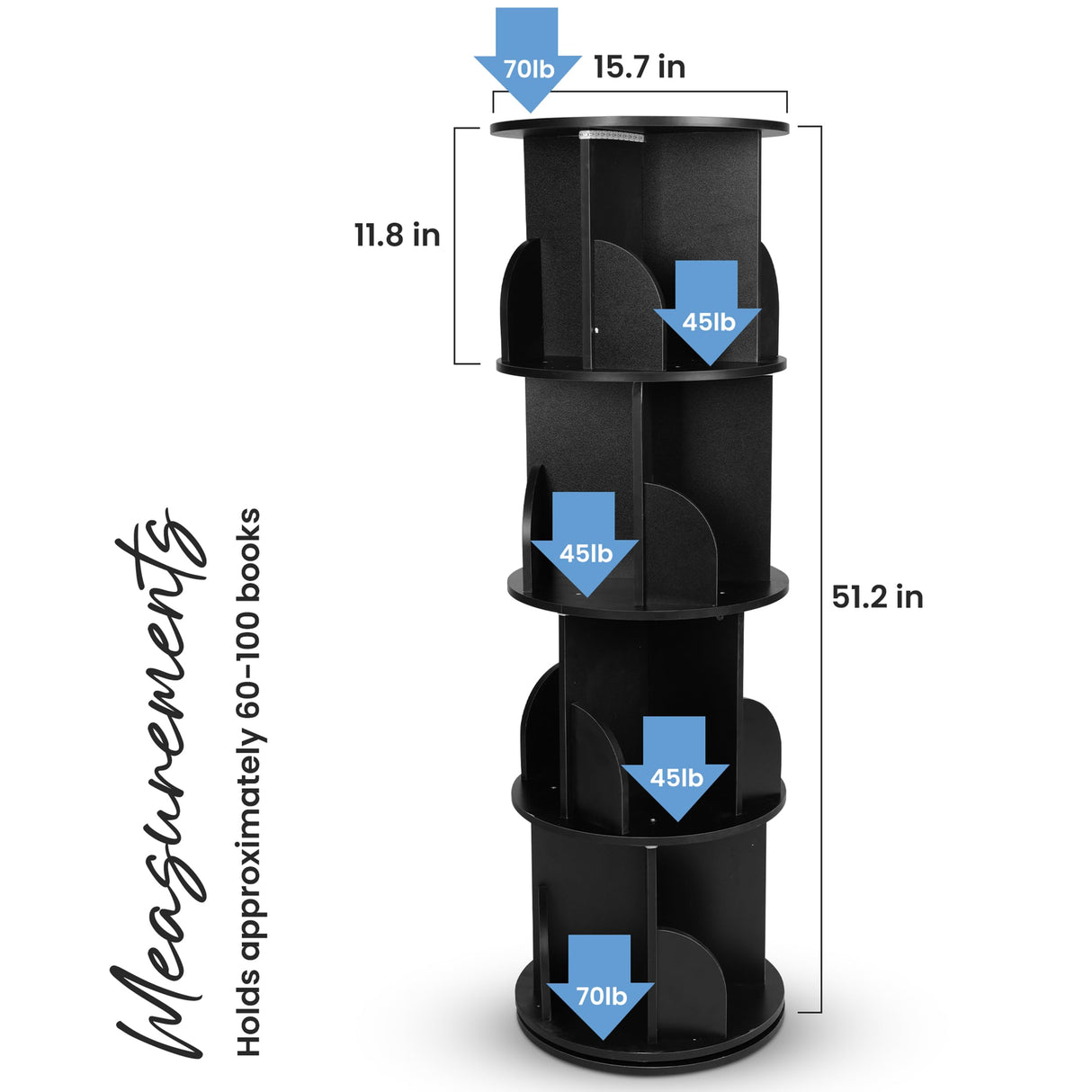 Black Rotating Book Shelf with LED Lights Generic