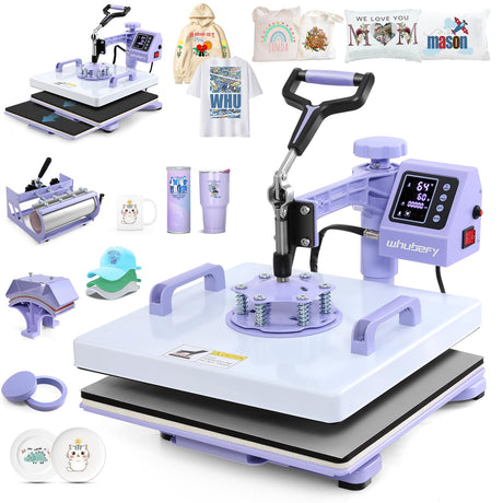 Whubefy Heat Press 15x15 inch 5 in 1 with 30OZ Tumbler Press, Slide Out 360° Swing Away Digital Shirt Press Machine, Industrial-Quality Heat Transfer Sublimation for T-Shirt/Tumbler/Mug/Hat/Cap/Plate Whubefy