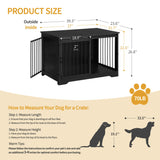 Hzuaneri 39.3" Dog Crate Furniture with Barn Door, Heavy Duty Dog Kennel Indoor with 2 Doors, Wooden Pet Cage End Table for Large Small Medium Dogs, Anti-Chew Anti-Escape, Black DFC02304B Hzuaneri
