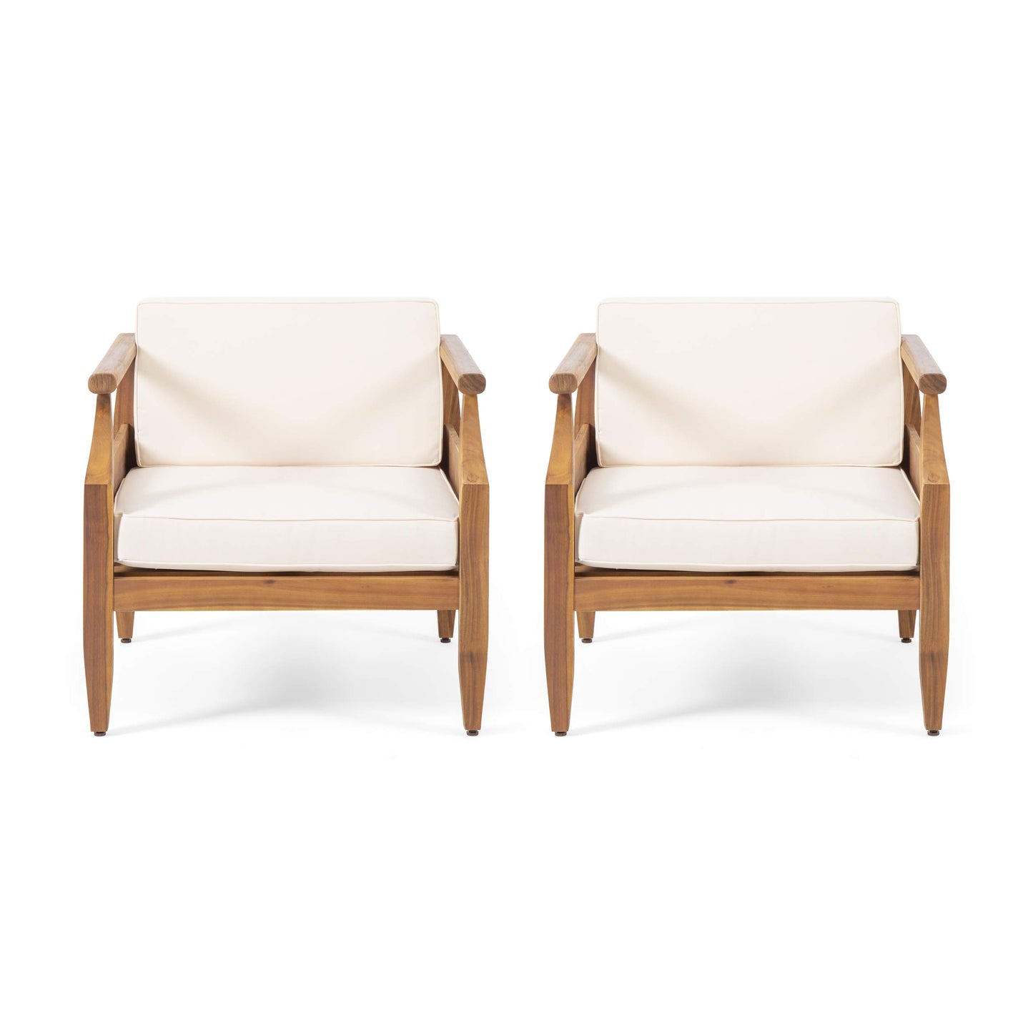 Christopher Knight Home Daisy Outdoor Club Chair with Cushion (Set of 2), Teak Finish, Cream - WoodArtSupply