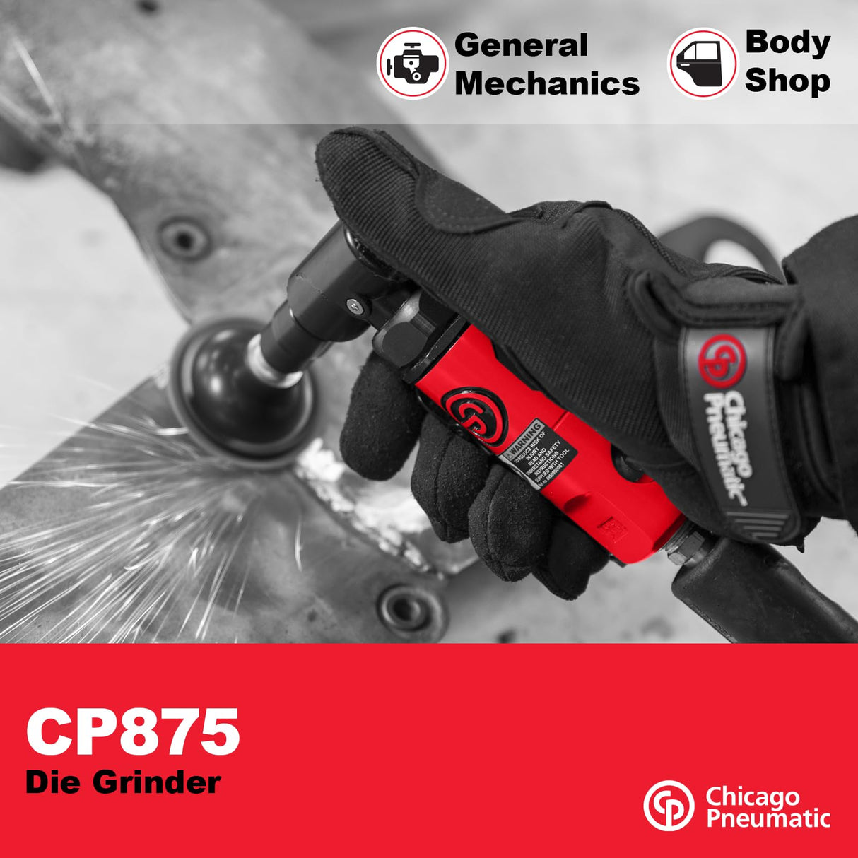 Chicago Pneumatic CP875 Kit - Air Die Grinder Tool, Welder, Woodworking, Automotive Car Detailing, Stainless Steel Polisher, Heavy Duty, Right Angle Grinder, 1/4 Inch (6 mm), 0.3 HP/ 220W - 22500 RPM Chicago Pneumatic