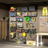 PSUTBPAT Garage Shelf Wall Mounted with Wire baskets, Heavy Duty Garage Wall Shelving with Garden Tool Storage und Hooks, Wire Shelf Baskets for Home Garden Garage Organization and Storage PSUTBPAT