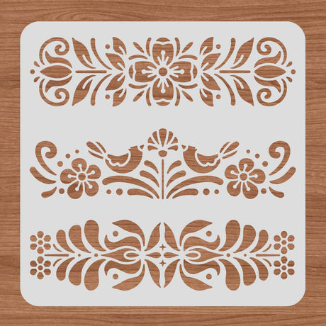 BENECREAT Plastic Folk Decorative Painting Stencil Templates, 12x12inch Floral Pattern Scandinavian Style Reusable Drawing Stencils for DIY Art Craft Wall Canvas Furniture BENECREAT