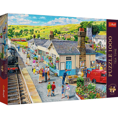 Trefl The Village Station 1000 Jigsaw Puzzle Premium Plus Tea Time 27"x19" A Series of Painted Nostalgic Pictures, Perfect Matching of Elements, for Adults and Children from 12 Years Old Trefl