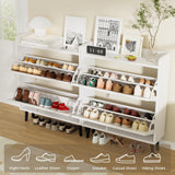 VOWNER Shoe Storage Cabinet with 2 Flip Drawers, Shoe Cabinet with Open Storage & Crystal Handle, Narrow Shoe Rack Organizer for Entryway, Hallway, White VOWNER