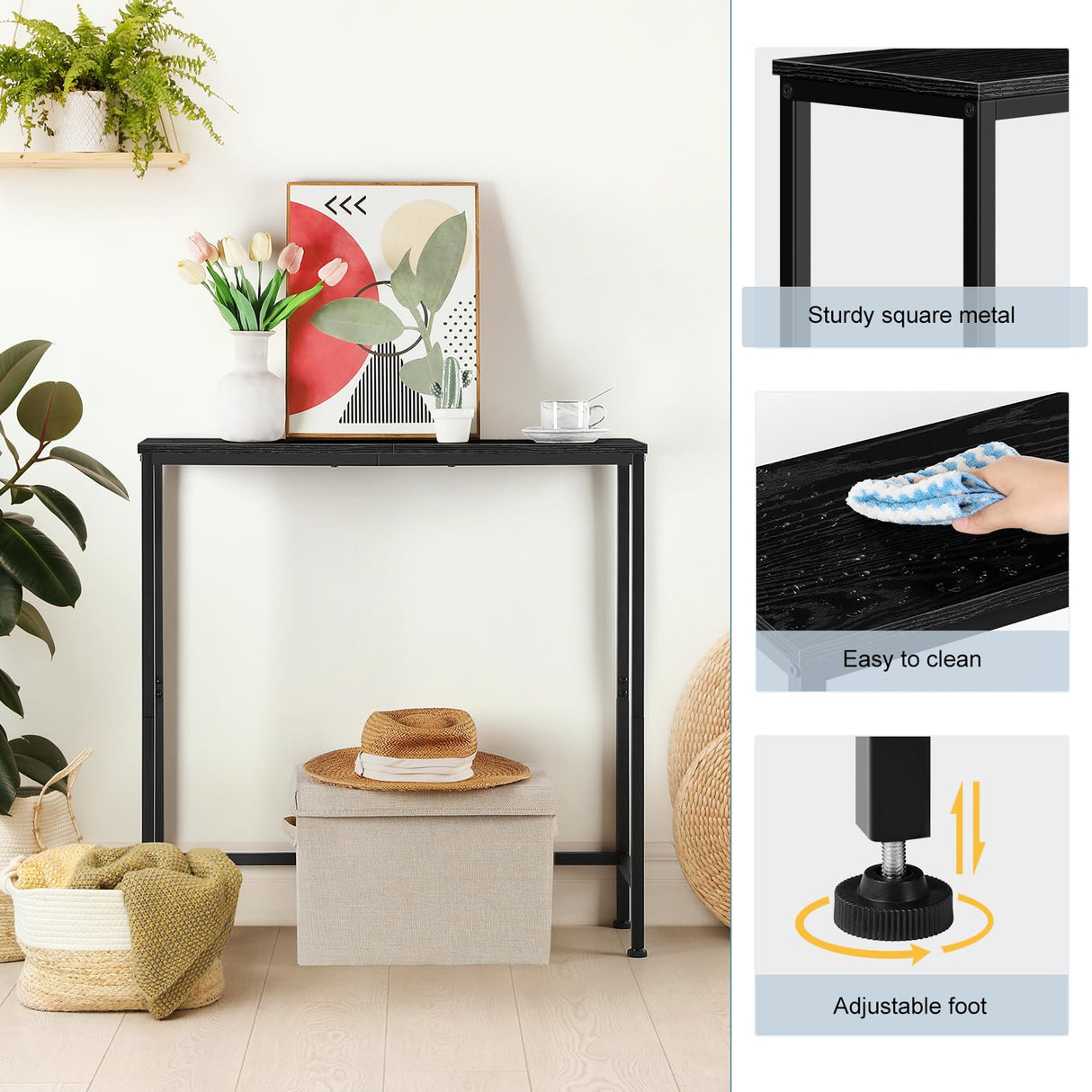 YBING Narrow Console Table Small Entryway Table Thin Table Sofa Side Table Hallway Table for Living Room Foyer Bedroom Corridor Office Black YBING