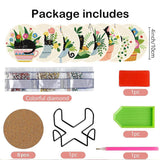 Clendo 8 Pcs Black DIY 5D Small Diamond Painting Coasters Kit with Holder, Flowers DIY Coasters, Arts and Crafts for Adults Clendo