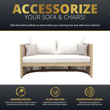 Mazatzal 4-Piece Outdoor Acacia Wood Wicker Conversation Set, Patio Furniture Set with Loveseat, 2 Armchairs, and Coffee Table, Modern Balcony Set for Garden, Yard, Backyard Mazatzal