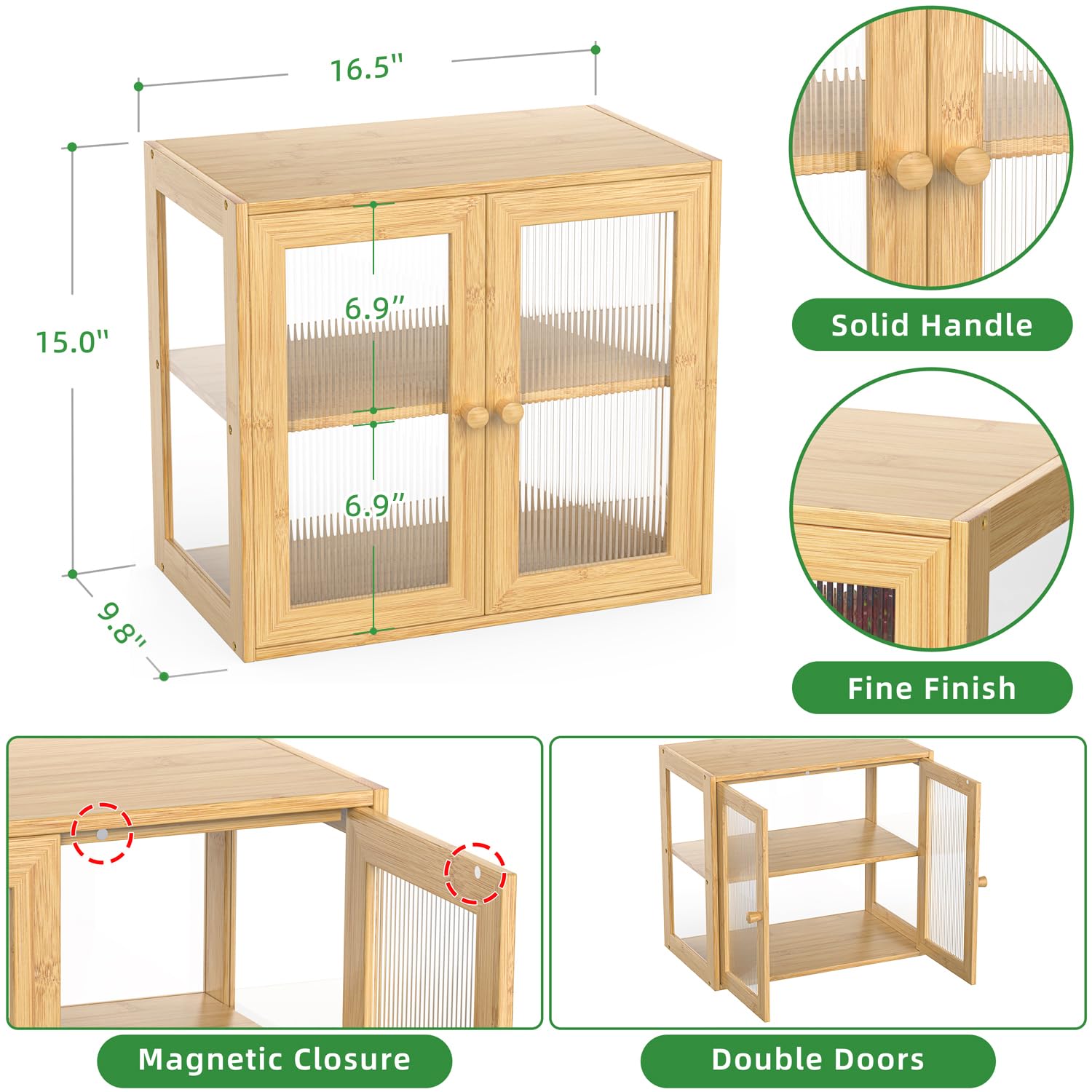 BAMBANG Double Layer Bamboo Bread Box for Kitchen Counter, Bread Bin Farmhouse Large Bread Box with 2 Doors, Wooden Breadbox Bread Storage Container Holder for Homemade Bread, Natural - WoodArtSupply