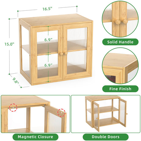 BAMBANG Double Layer Bamboo Bread Box for Kitchen Counter, Bread Bin Farmhouse Large Bread Box with 2 Doors, Wooden Breadbox Bread Storage Container Holder for Homemade Bread, Natural BAMBANG