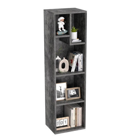 VECELO 4-Tier Bookcase, Modern Storage Cabinet with Height Difference Shelves for Standard Textbooks, 5 Cubes, Vertical or Horizontal, Easy Assembly, Grey VECELO