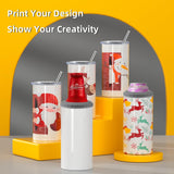 MURRICON 16 oz Sublimation Tumblers Blanks Straight,4-in-1 Sublimation Skinny Can Cooler,Stainless Steel Insulated Sublimation Tumblers,with Lid and Straw,8 Pack MURRICON