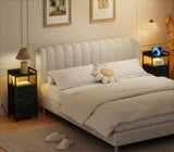 Furnulem Black Nightstand Set of 2, Small Dresser for Bedroom, Tall Night Stand with Charging Station and Led Light, Dresser Organizer Side Table Bedside Furniture, Wood Shelf, Fabric Drawer Furnulem