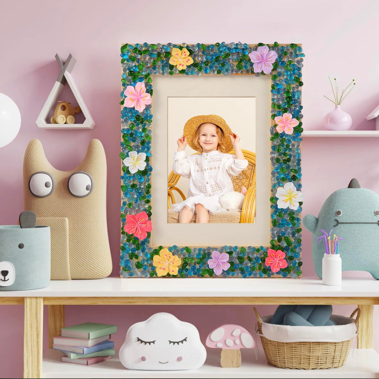 DIY Mosaic Picture Frame Craft Kit for Kids - Creative Arts & Crafts Glass Pebbles Activity for Girls & Boys, Decorate Your Own Photo Frame, Perfect Birthday & Christmas Gift for Kids Ages 6-12 LEJITEKK