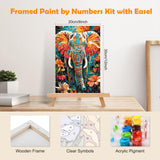 MOGTAA Elephant Paint by Numbers Kit for Adults Beginners with Frame, Flowers Adult Paint by Number Kits on Canvas with Easel, Easy DIY Aniaml Oil Painting Kits for Home Decor, 8x12in MOGTAA