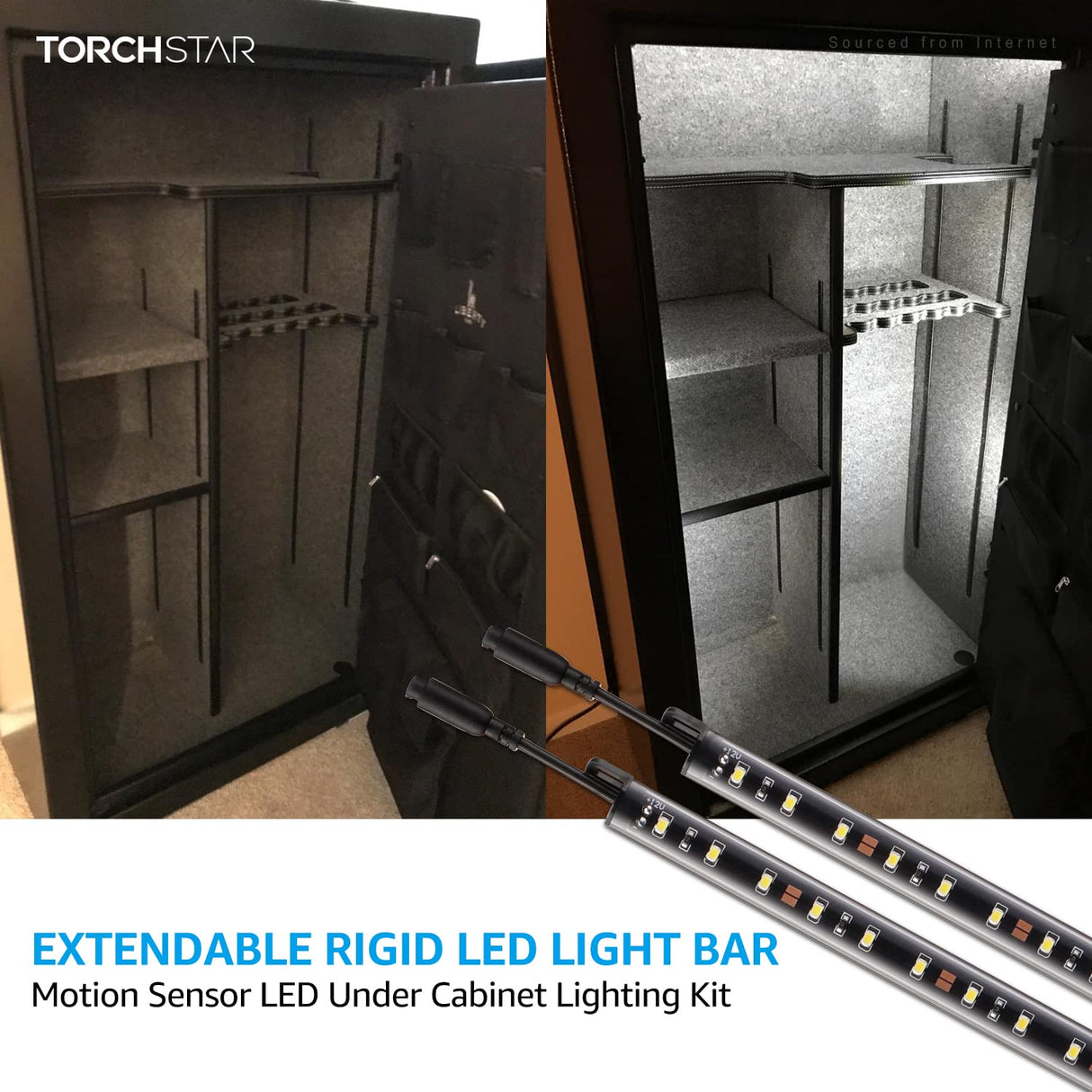 TORCHSTAR LED Safe Lighting Kit, (6) 12 Inch Linkable Light Bars + Motion Sensor + UL Power Adapter, 900LM, Input 100-240V, for Under Cabinet Gun Safe Locker Closet Showcase, 5000K Daylight TORCHSTAR