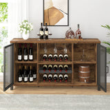 IBF Rustic Wine Bar Cabinet, Coffee Bar Cabinet for Liquor and Glasses, Farmhouse Wood Buffet Sideboard with Storage Rack, Wine Liquor Cabinet for Home Kitchen Dining Room, Rustic Brown, 55 Inch IBF