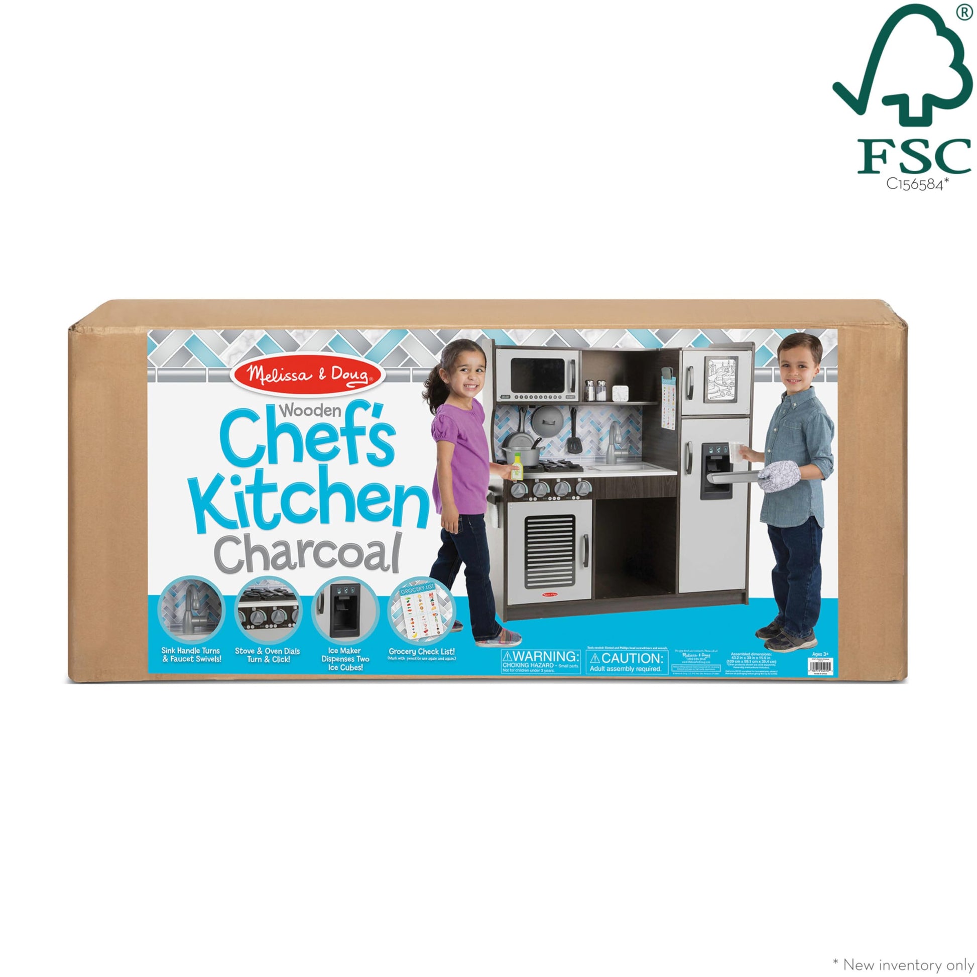 Melissa & Doug Wooden Chef’s Pretend Play Toy Kitchen With “Ice” Cube Dispenser – Charcoal Gray - Kitchen Play Set For Toddlers And Kids Ages 3+ - WoodArtSupply