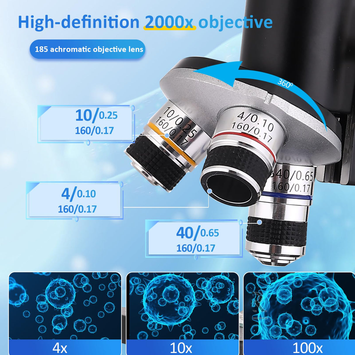 OOZSTAR Microscope for Kids 40X-2000X, Microscope for Children 8-12 Years Old with LED Fill Light, Slides and specimens Ideal for School Labs Homeschooling OOZSTAR