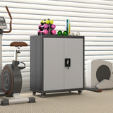 FATIGOS 31.5''H Metal Storage Cabinet with Wheels, Garage Storage Cabinet with Lock, Lockable Steel Rolling Tool Chest with Doors & Adjustable Shelves for Garage, Home, Office, Assembly Required FATIGOS