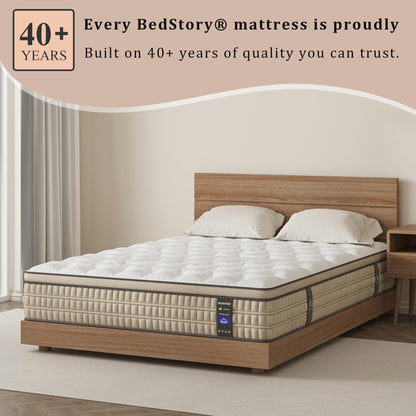 BedStory King Mattress 14 inch - Hotel-Collection Hybrid Mattress for Extra Lumbar Support - Pain Relieving Deep Sleep Plush Mattress - Fiberglass Free Bed in a Box, CertiPUR-US Certified, 365-Trial