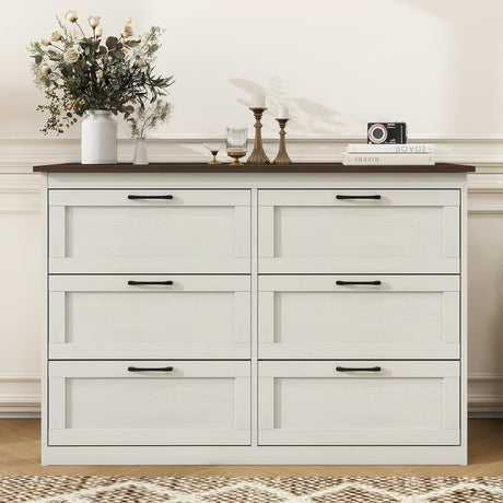 Vikiullf 6 Drawer Dresser - Farmhouse Dresser for Bedroom, Wooden Chest of Drawers, Storage Drawers for Bedroom, Living Room, Hallway, Entryway Organizer, Rust Oak White Vikiullf