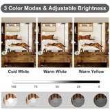 Farmhouse Makeup Vanity Desk with Lights,55.7" Modern Makeup Vanity with Charging Station&Storage Shelves,Bedroom Dressing Table for Women & Girls,3 Lighting Modes,Brightness Adjustable(Brown) TackView